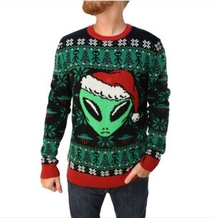 Ugly Christmas Alien Knit Black Holiday Sweater SZ.M